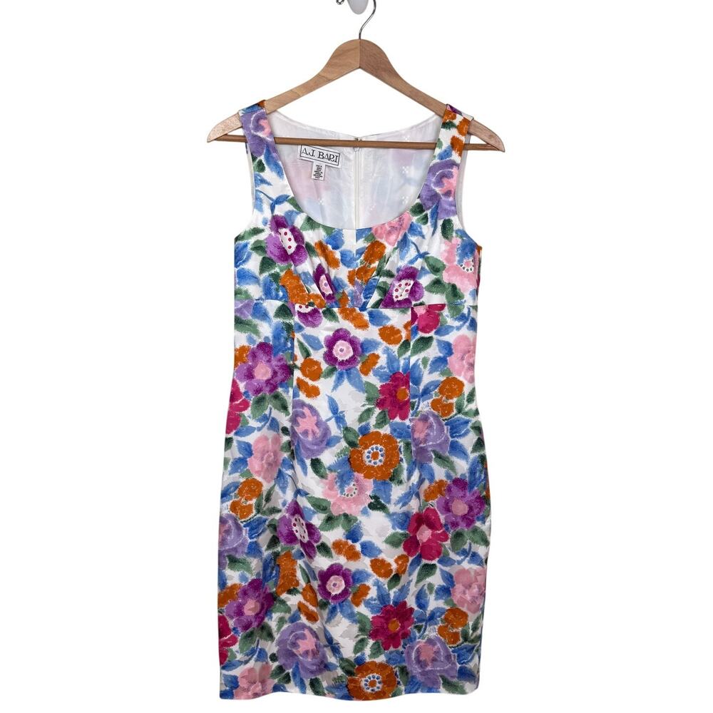Vintage AJ Bari 100% Silk Jacquard Floral Sheath Dress Lightweight Sz 8 80s 90s